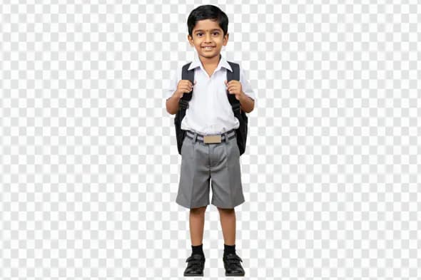 Smiling Indian Schoolboy with Backpack PNG Clipart