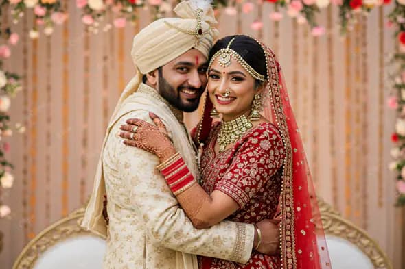 Joyous Embrace: Indian Wedding Couple