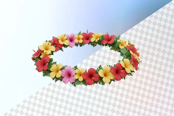 Vibrant hibiscus flower wreath with tropical leaves