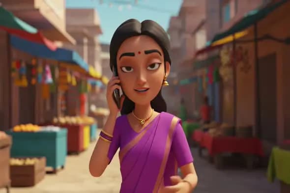 Animated Indian Woman in Market Scene