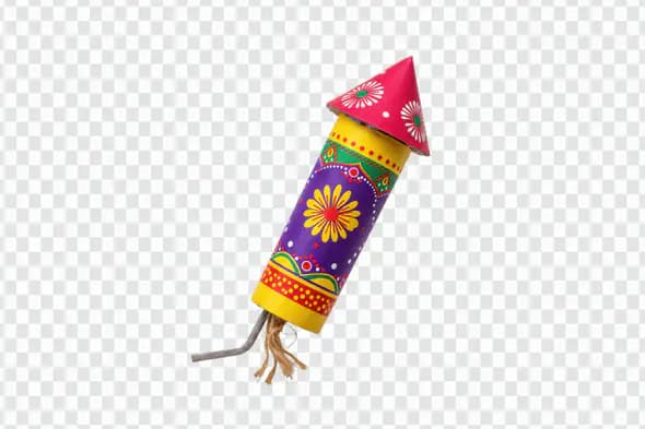 Colorful Diwali Firecracker with Floral Designs PNG