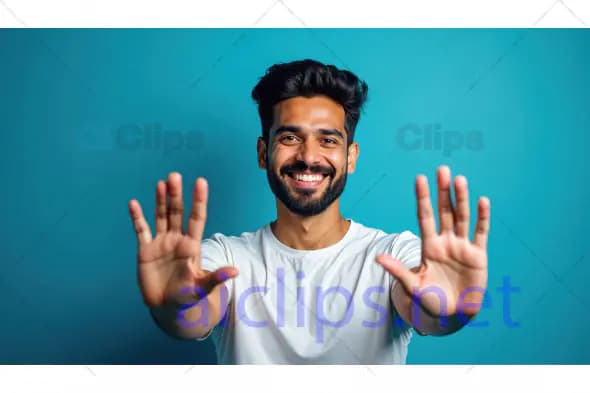 Smiling Man with Outstretched Hands