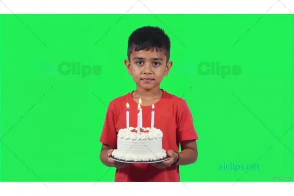 Young Boy Holding Birthday Cake with Candles