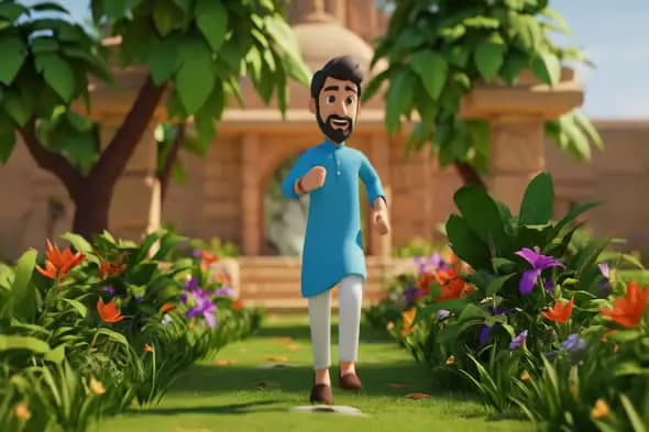 Animated Indian Man Garden Scene