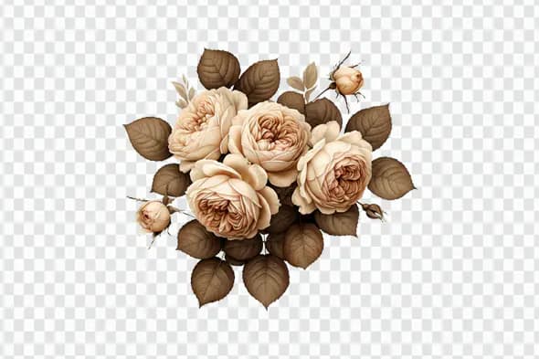 Antique Cream Roses Bouquet PNG Clipart