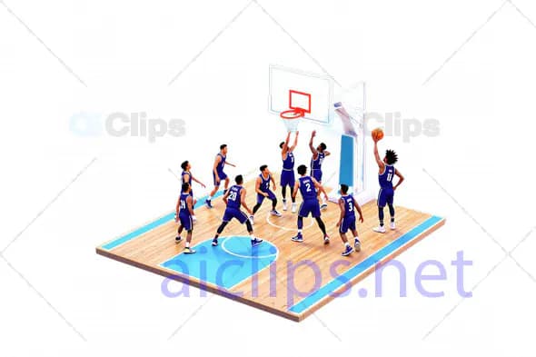 3D Basketball Court Scene with Players in Action