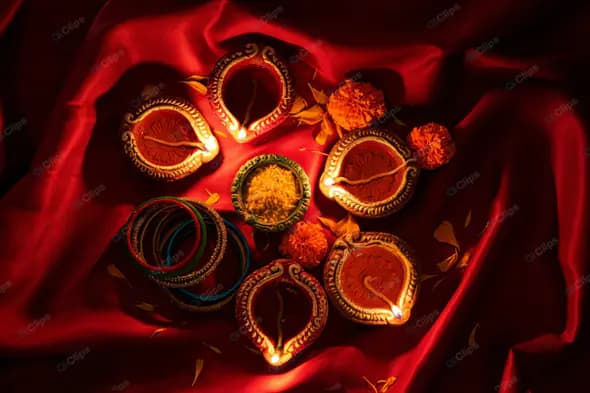 Diwali Celebration with Traditional Oil Lamps