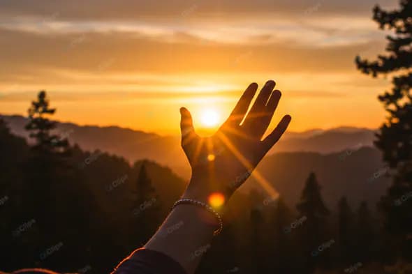 Radiant Sunset Hand Silhouette