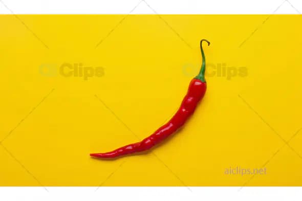 Long Red Chili Pepper on Yellow Background