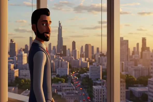Animated Businessman Overlooking Urban Sunset
