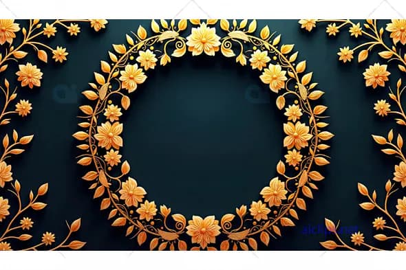 Golden Floral Circular Frame