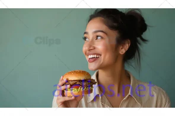 Smiling Woman with a Burger