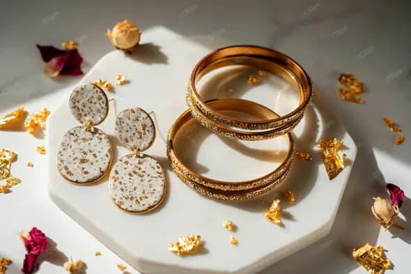 Elegant Gold Jewelry Flatlay