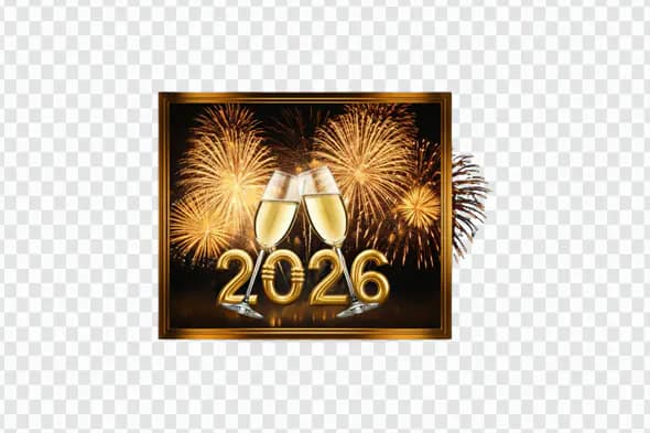 Framed 2026 Fireworks Champagne Toast PNG