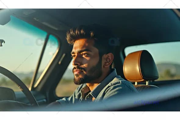 Thoughtful Man Driving Car
