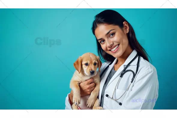 Smiling Veterinarian with Puppy