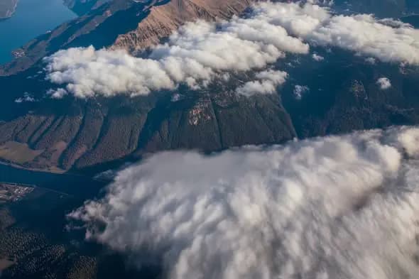 Breathtaking Aerial View Mountains Shrouded Clouds Landscape
