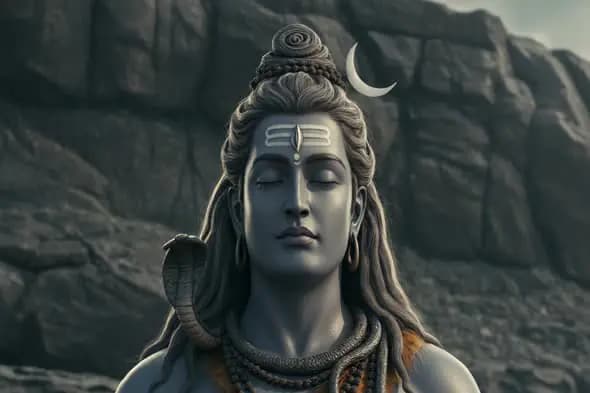 Lord Shiva Meditation in Himalayan Mountains with Serpent and Crescent Moon