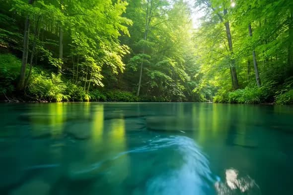 Lush Forest River Reflections Serene Nature Landscape