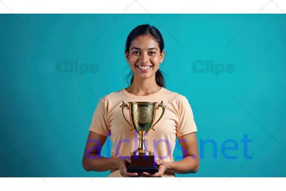Proud Female Champion with Trophy