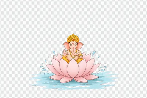 Ganesha Seated on Pink Lotus in Water PNG