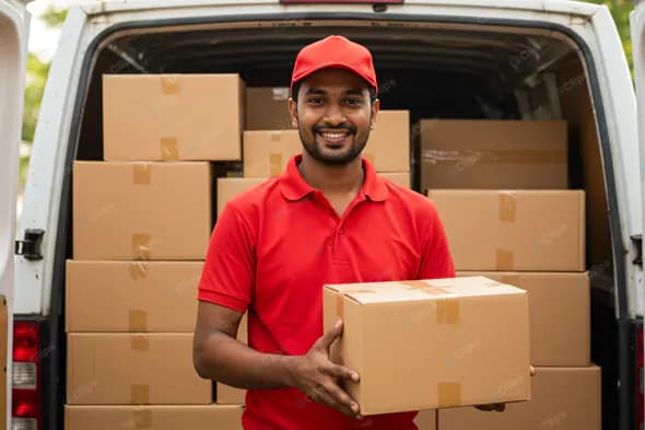 Cheerful Delivery Man with Parcels