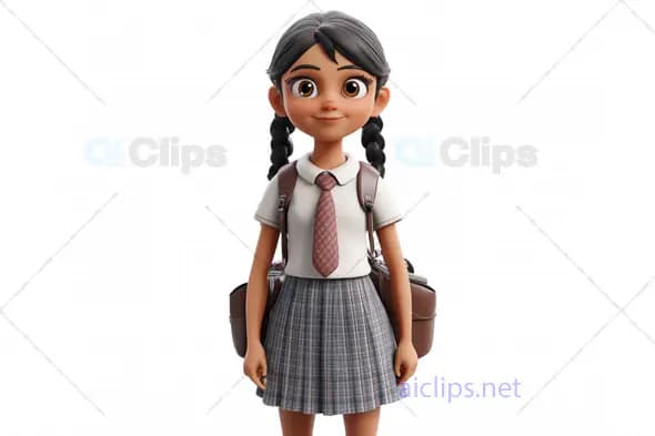 3D Indian Schoolgirl Avatar with Backpack
