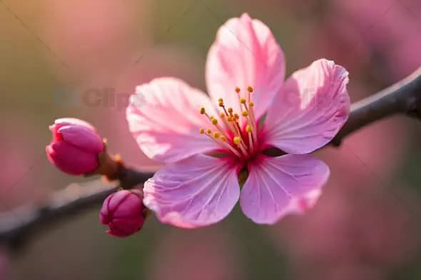 Close-Up of Blooming Cherry Blossom with Sunlit Background