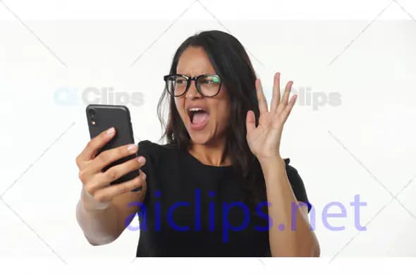 Frustrated Woman Shouting at Smartphone
