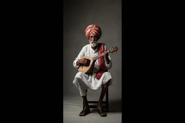 Traditional Indian Musician with Stringed Instrument