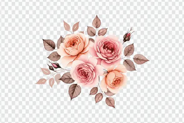 Blush Pink Roses Watercolor Floral Bouquet PNG