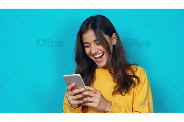 Happy Woman Using Smartphone