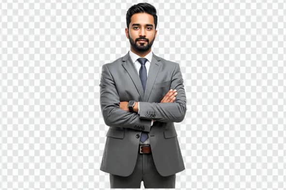 Confident South Asian Businessman in Gray Suit PNG
