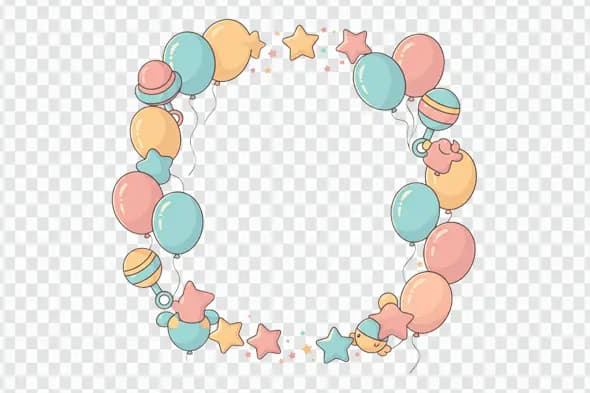 Pastel Baby Celebration Frame with Balloons PNG