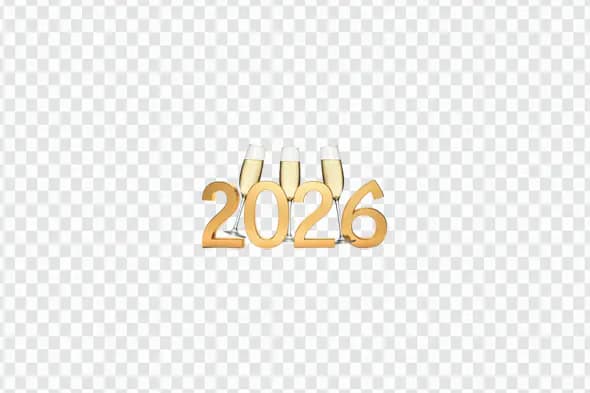 Celebratory 2026 Champagne Toast Golden Numbers PNG