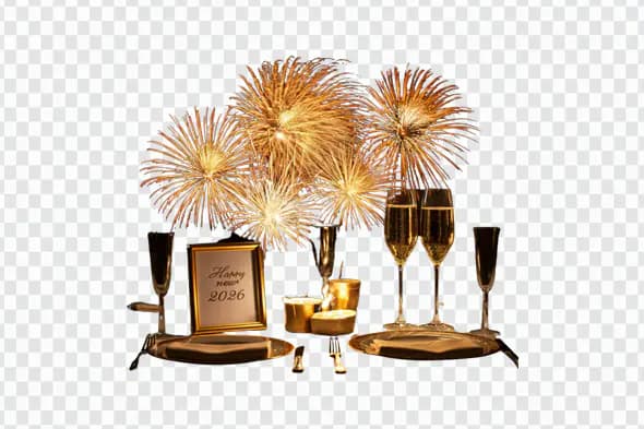 Glamorous 2026 Fireworks Champagne Celebration PNG Clipart