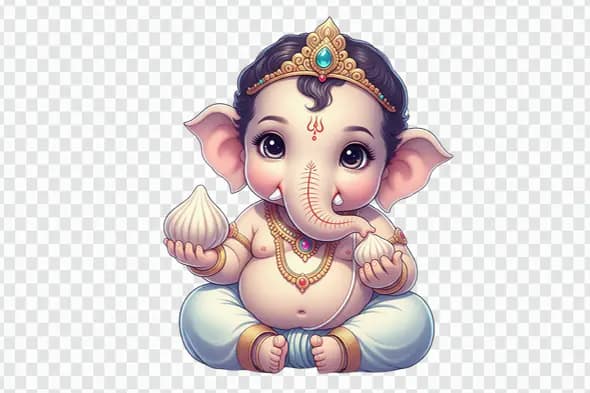 Baby Ganesha Meditating with Modak PNG Clipart