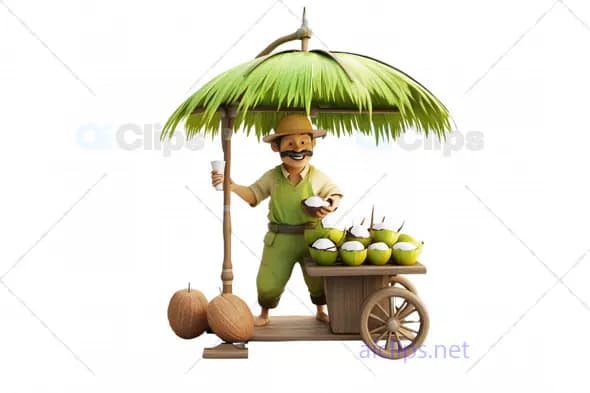 3D Indian Coconut Vendor Avatar with Cart