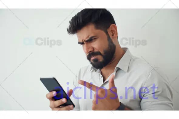 Confused Man Looking at Phone