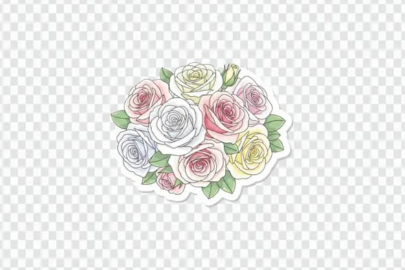 Hand-Drawn Pastel Rose Floral Bouquet Clipart PNG