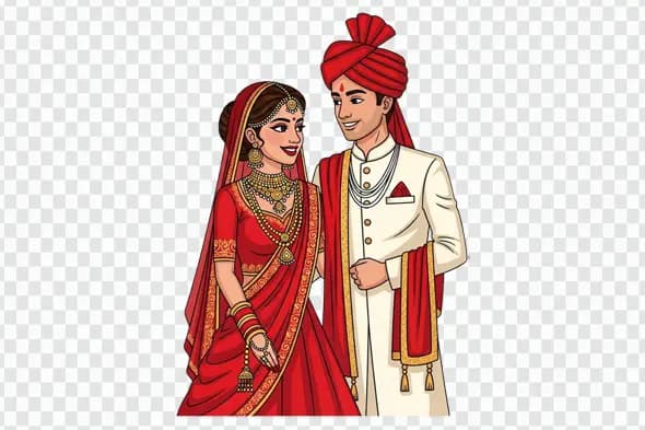 Beautiful Indian Bride and Groom in Wedding Attire Clipart PNG