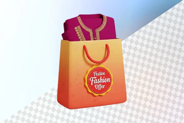 Festive fashion offer shopping bag with traditional garment