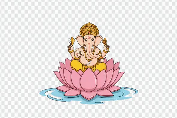 Lord Ganesha Seated on Pink Lotus Flower PNG