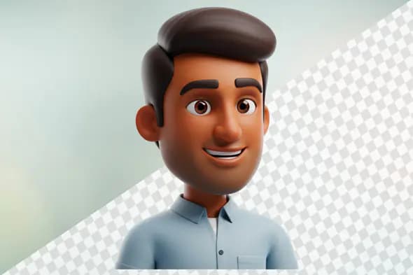 Friendly 3D Indian male character with blue shirt