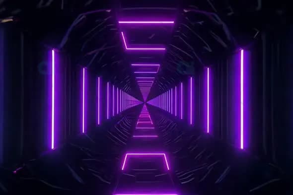 Futuristic Neon Tunnel with Glowing Violet Lights