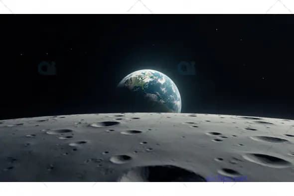 Earth Rising Over Moon Horizon