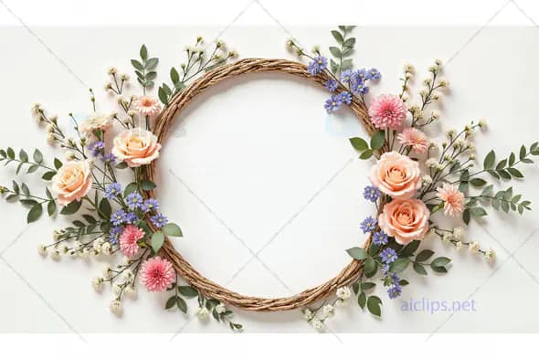 Pastel Floral Wreath with Roses and Wildflowers