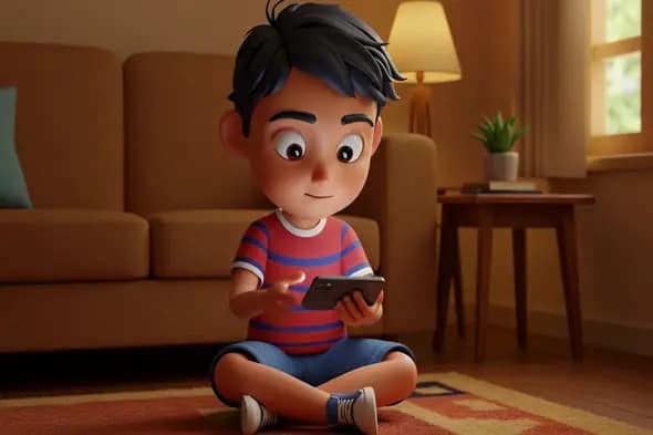 Animated Boy Using Smartphone
