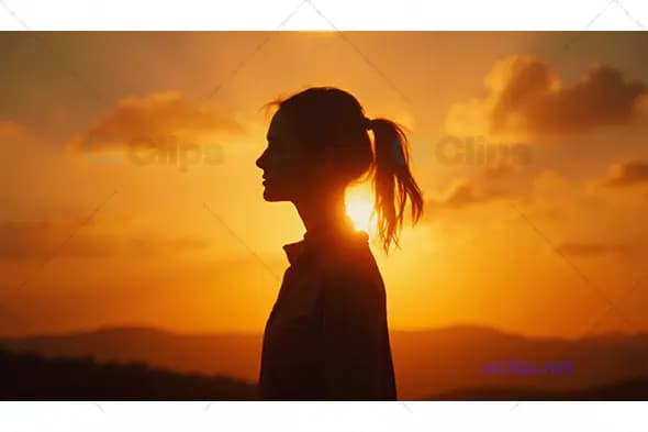 Woman in Sunset Silhouette