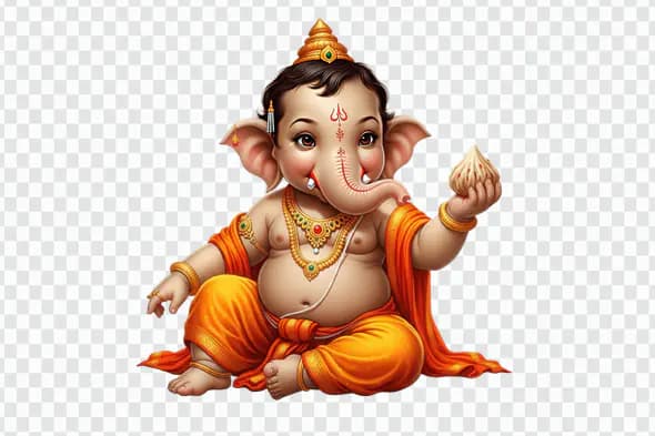 Charming Baby Ganesha with Modak Treat PNG